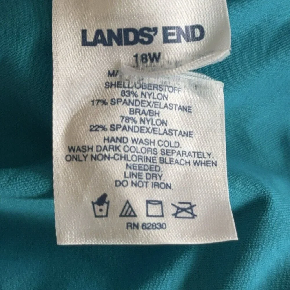 Tankini Swim Top Turquoise V Neck Wrap Soft Cup Bra Lands End Plus Size 18W - Picture 5 of 11